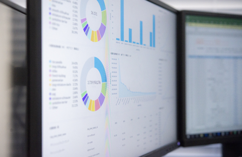 Computer monitor showing data charts.